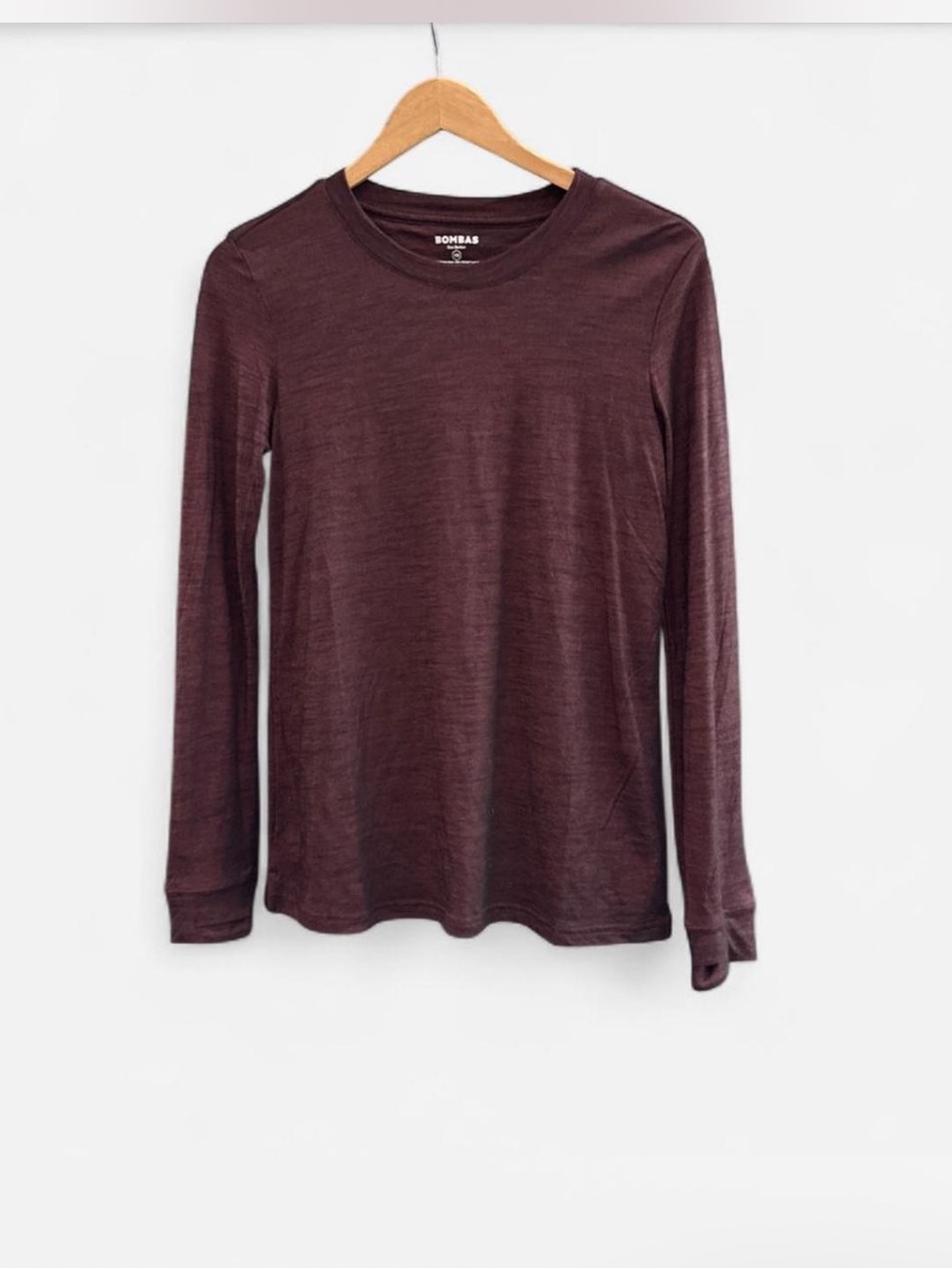 Bombas women Long Sleeve Crew Maroon merino wool tencel athleisure Gorpcore XS